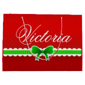 Festive Red Green-kerstontwerp - Aangepaste naam Large Cadeautasje (Achterkant)