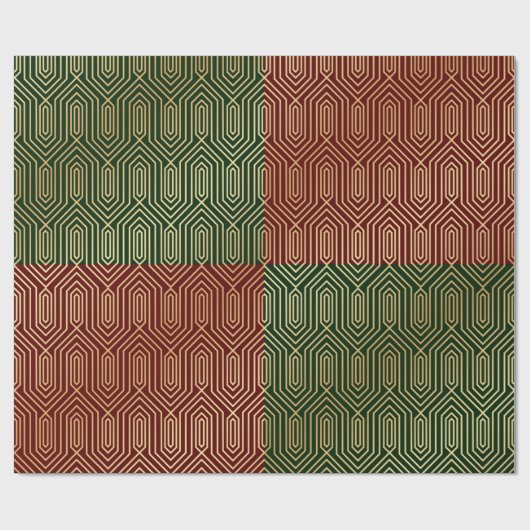 Festive Red/Green Modern Art Deco Gold Pattern 108 Cadeaupapier (Vlak)