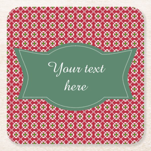 Festive Red Green Pattern kerst Vierkante Kartonnen Onderzetter (Voorkant)