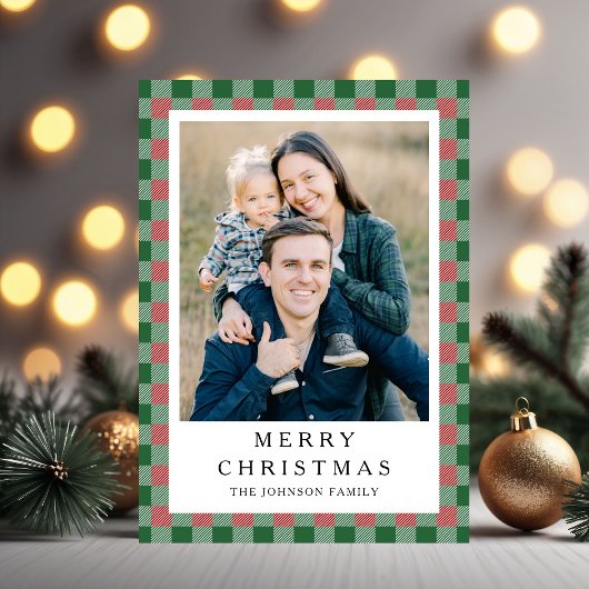 Festive red Green Plaid Photo Christmas Feestdagenkaart