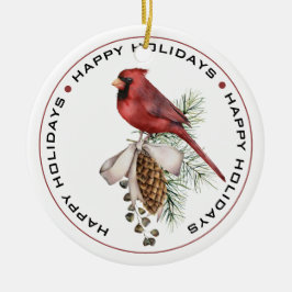 Festive Red Kardinaal met pinnekloon Prettige fees Keramisch Ornament