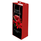 Festive Red-kerstkaarle Holly Poinsettias Wijn Cadeautas (Voorkant Gekanteld)