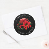 Festive Red-kerstkaars, Holly en Poinsettia Ronde Sticker (Envelop)