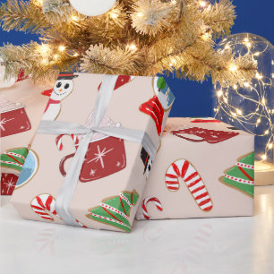 Festive Red Kerstkoekje Illustratiepatroon Cadeaupapier