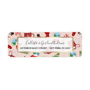 Festive Red Kerstkoekje Illustratiepatroon Etiket