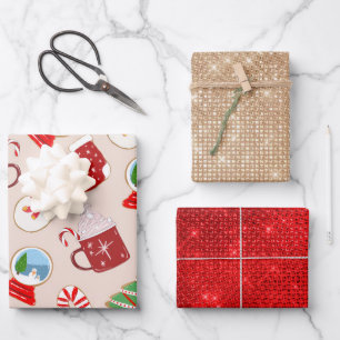 Festive Red Kerstkoekje Illustratiepatroon Inpakpapier Vel