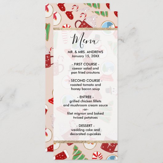 Festive Red Kerstkoekje Illustratiepatroon Menu (Voorkant / Achterkant)