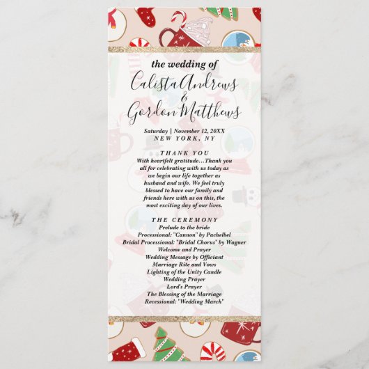 Festive Red Kerstkoekje Illustratiepatroon Programma (Voorkant)