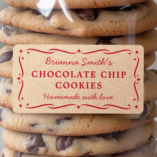 Festive red Kraft kijkt keuken bakken Etiket