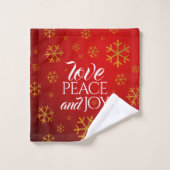 Festive Red Love, Peace and Joy with Snowflakes (Gant de toilette)