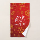 Festive Red Love, Peace and Joy with Snowflakes Bad Handdoek (Handdoek)