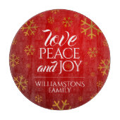 Festive Red Love, Peace and Joy with Snowflakes Snijplank (Voorkant)
