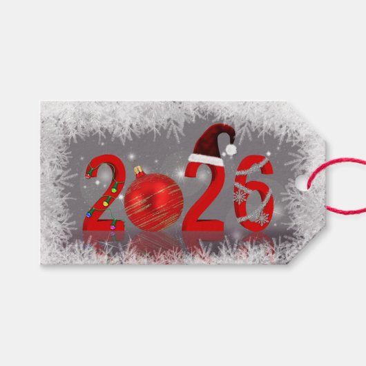 Festive Red Merry Christmas 2026 New Year Cadeaulabel (Voorkant (Horizontaal))