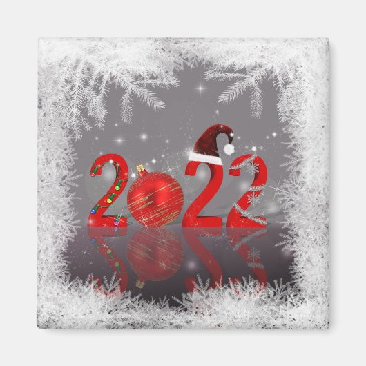 Festive Red Merry Kerstmis 2022 Magneet (Voorkant)