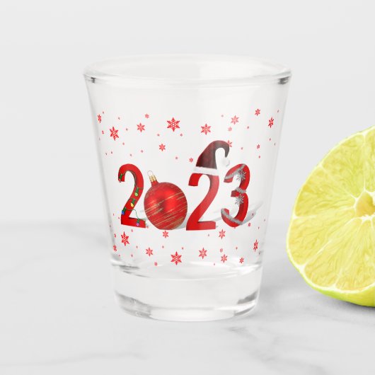 Festive Red Merry Kerstmis 2023 Shot Glas (Voorkant)