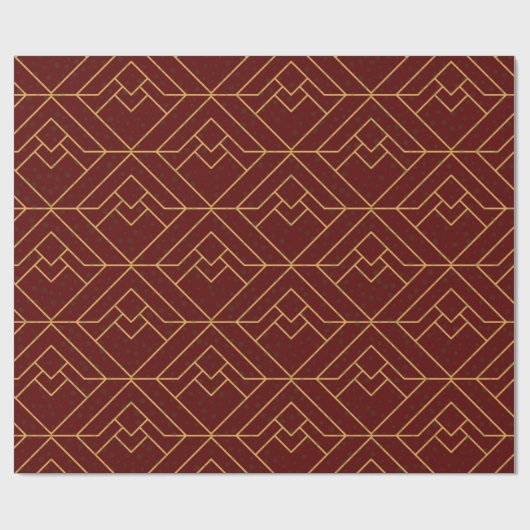 Festive Red Modern Art Deco Gold Pattern 113 Cadeaupapier (Vlak)