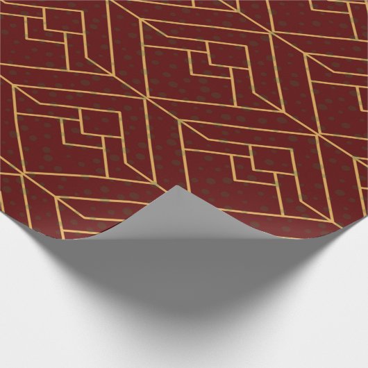 Festive Red Modern Art Deco Gold Pattern 113 Cadeaupapier (Hoek)