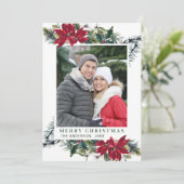 Festive Red Poinsettia Kerstmis 2 FOTO Feestdagenkaart (Staand voorkant)