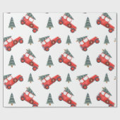 Festive Red Retro Car & kerstboomstructuur Cadeaupapier (Vlak)
