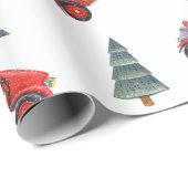 Festive Red Retro Car & kerstboomstructuur Cadeaupapier (Rol Hoek)