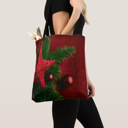 Festive Red Star Christmas Bag Draagtas (Dichtbij)
