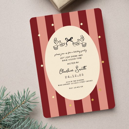 Festive Red Striped Holiday Party Invitation