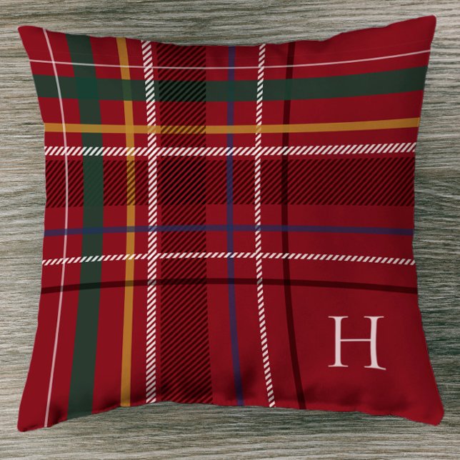 Festive red vakantion plaid kerstmonogram decor kussen (Creator heeft geüpload)