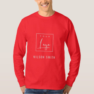 Festive Red White Business voegt uw Logo met naam T-shirt