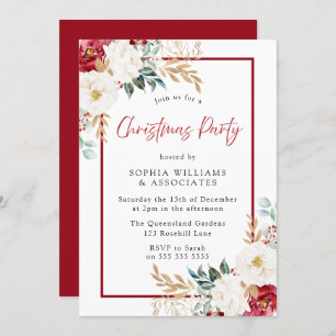 Festive Red White Floral kerstparty Kaart