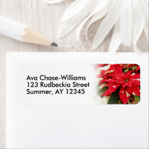 Festive Red White Floral Poinsettias Etiket