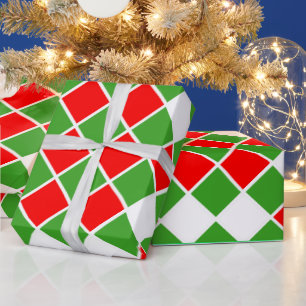 Festive Red White Green Diamond Squares gecheckt Cadeaupapier