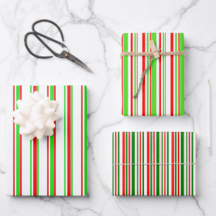 Festive Red, White, Green Kerststijl Patronen Inpakpapier Vel