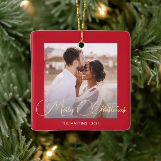 Festive Red Winter Deer Keramisch Ornament (Boom)