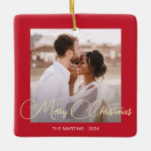 Festive Red Winter Deer Keramisch Ornament (Voorkant)