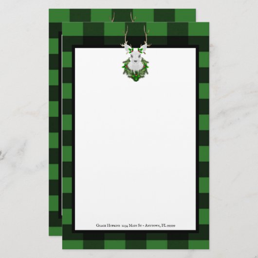 Festive Reindeer Buffalo Pset Personalized Briefpapier (Voorkant / Achterkant)