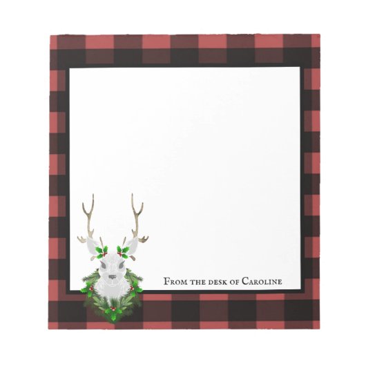 Festive Reindeer Buffalo Pset Personalized Notitieblok (Voorkant)