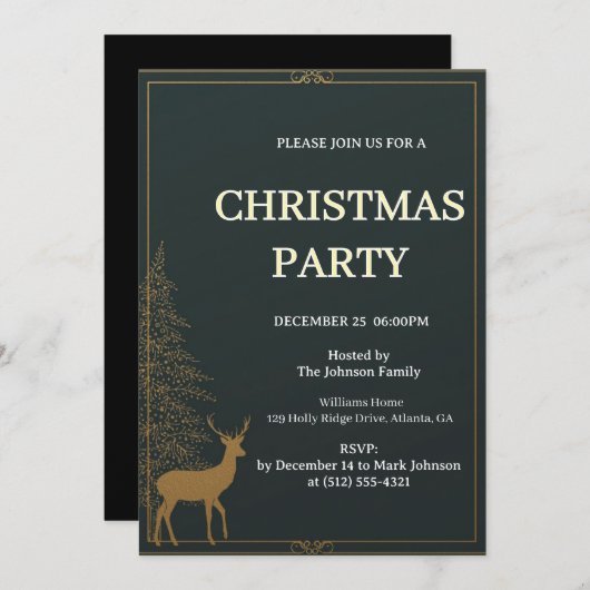 Festive Reindeer Christmas invitation (Devant / Derrière)