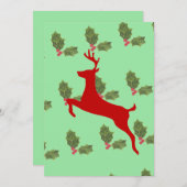 Festive Reindeer & Holly Holiday Dinner Invitation (Devant / Derrière)