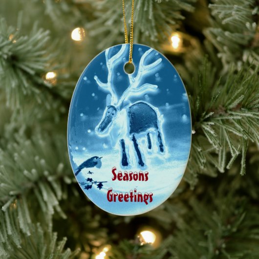 Festive Reindeer Robin Seasonal Keramisch Ornament (Boom)