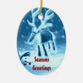 Festive Reindeer Robin Seasonal Keramisch Ornament (Voorkant)