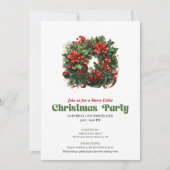 Festive Retro Christmas Wreath Party Invitation (Devant)
