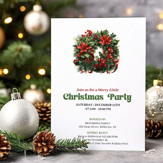 Festive Retro Christmas Wreath Party Invitation