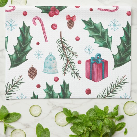 Festive Retro Kerstmis Mistletoe Pattern Theedoek (Gevouwen)