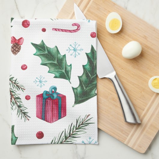 Festive Retro Kerstmis Mistletoe Pattern Theedoek (Quarter Fold)