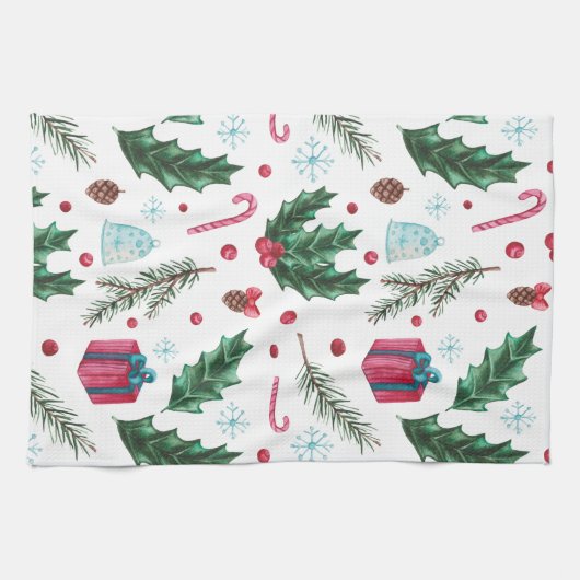 Festive Retro Kerstmis Mistletoe Pattern Theedoek (Horizontaal)