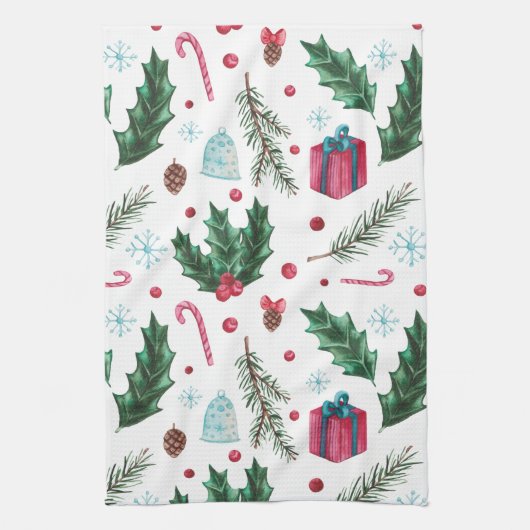 Festive Retro Kerstmis Mistletoe Pattern Theedoek (Verticaal)