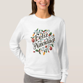 Festive Retro Light Bulbs and Holly Feliz Navidad T-shirt