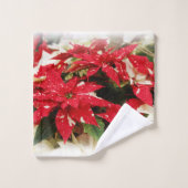 Festive Rouge Blanc Floral Poinsettia Fleurs (Gant de toilette)