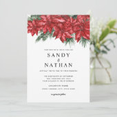 Festive Rouge Floral Faire-part de mariage de Noël (Debout devant)