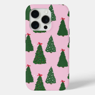 Festive roze kerstboompatroon iPhone 15 pro case